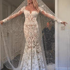Romantic Long Appliques Backless Lace Mermaid Ivory Wedding Dresses