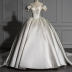 Romantic Off-the-shoulder Ball Gown Satin Wedding Dresses