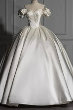 Romantic Off-the-shoulder Ball Gown Satin Wedding Dresses