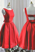 Round Neck Cute A line Satin Short Prom Dress Homecoming Dress