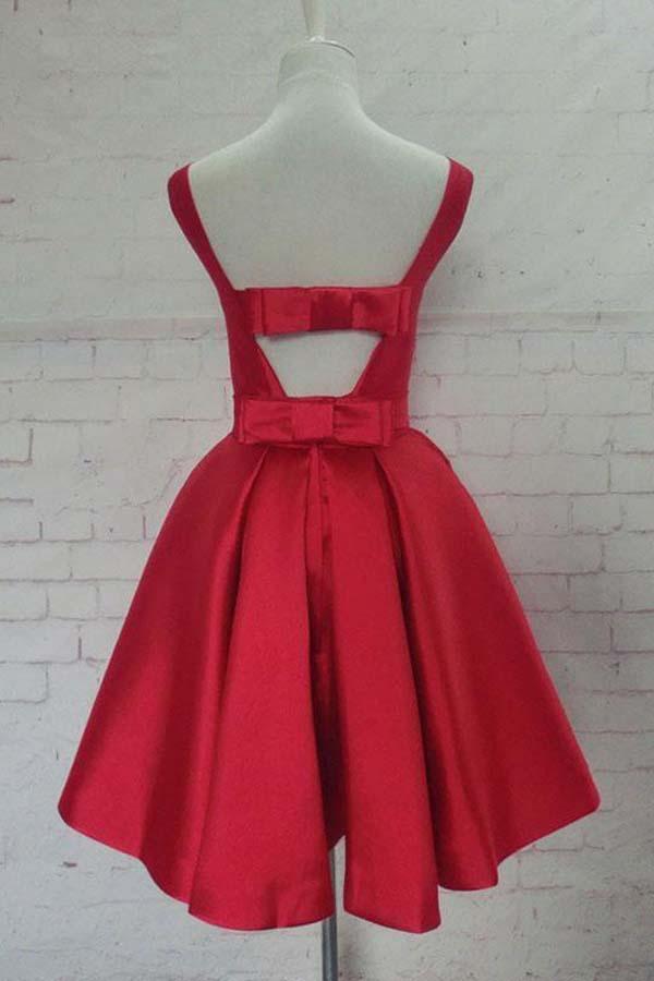 Round Neck Cute A line Satin Short Prom Dress Homecoming Dress