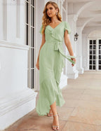 Ruffled Bridesmaid Dresses Maxi Long Women Chiffon Mermaid Formal Violin Evening Party Prom Gowns   SEA28042