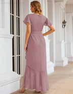 Ruffled Bridesmaid Dresses Maxi Long Women Chiffon Mermaid Formal Violin Evening Party Prom Gowns   SEA28042