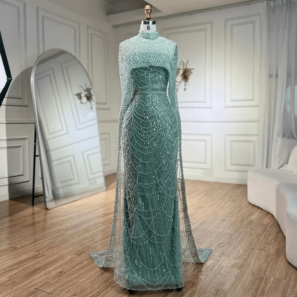 Numbersea Mermaid Long Cape Dubai Arabia Luxury Evening Dresses Gowns for Women Wedding Party  LA72032M
