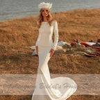 NumberSea Satin Mermaid Wedding Dresses Sexy Backless Long Sleeves Bridal Gown