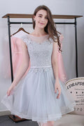 Scoop Sashes Appliques Mini Homecoming Dress Short Prom Dresses