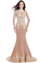 Sexy Lace Appliques Long Sleeves Mermaid Prom Dresses