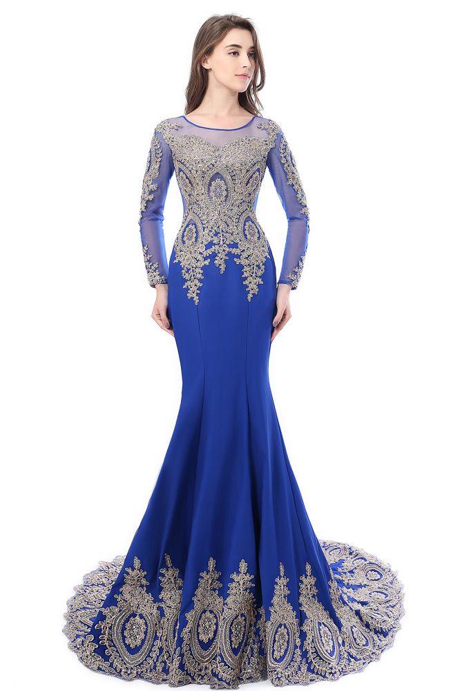 Sexy Lace Appliques Long Sleeves Mermaid Prom Dresses