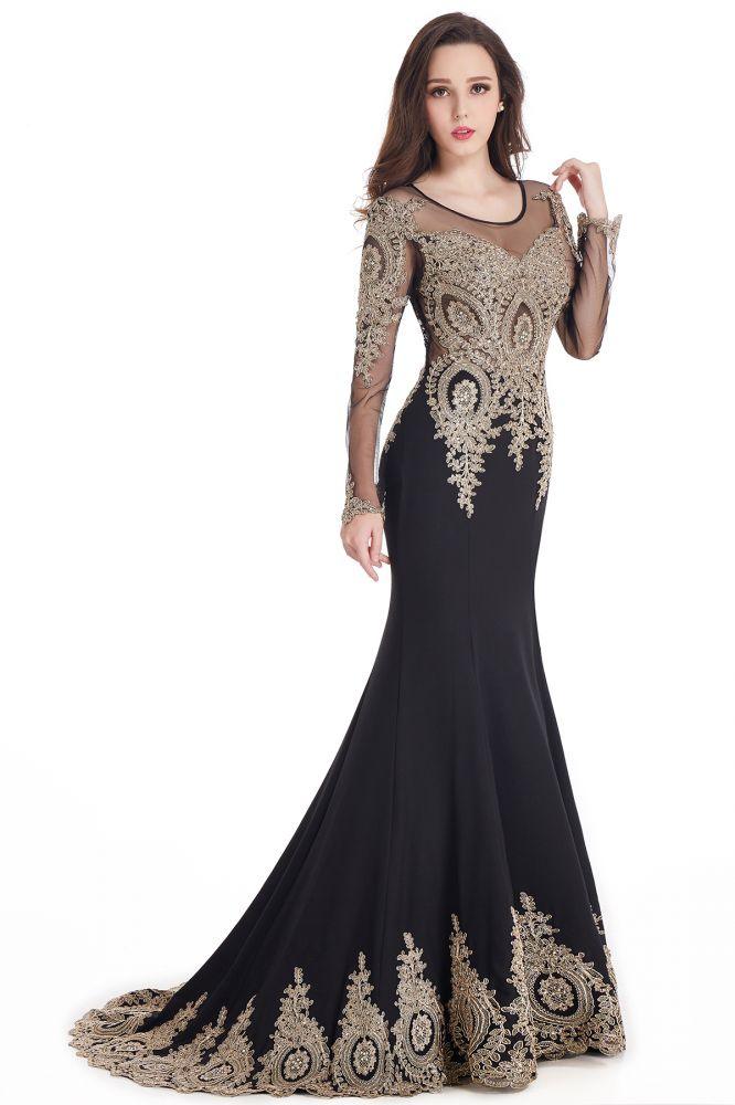 Sexy Lace Appliques Long Sleeves Mermaid Prom Dresses