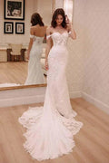 Sexy Off Shoulder Appliqued Beach with Court Train  Elegant Wedding Dresses