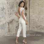 NumberSea Sexy Open Back Lace Capped Sleeves Wedding Dresses