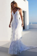 Sexy Pretty Mermaid Elegant Wedding Dresses V-Neck Backless Lace Bridal Dresses