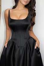 Sexy spaghetti straps sleeveless a-line satin evening dresses split front
