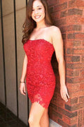 Sexy Strapless Tight Lace Short Prom Dress  Homecoming Dress