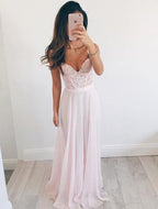 V-neck Chiffon Long Long Prom Dresses, Sleeveless Evening Dress