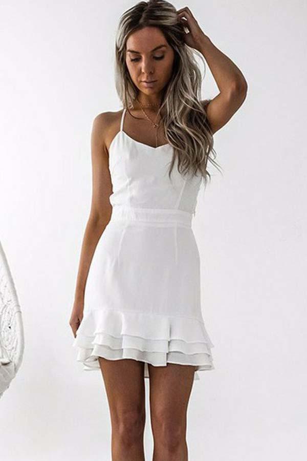 Sheath Spaghetti Straps Pleated Satin Homecoming Dress