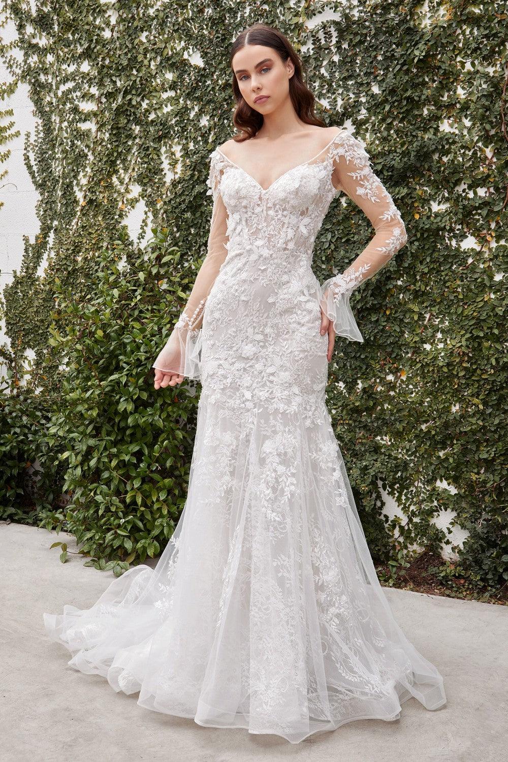 Sheer Sleeves Long Wedding Dress