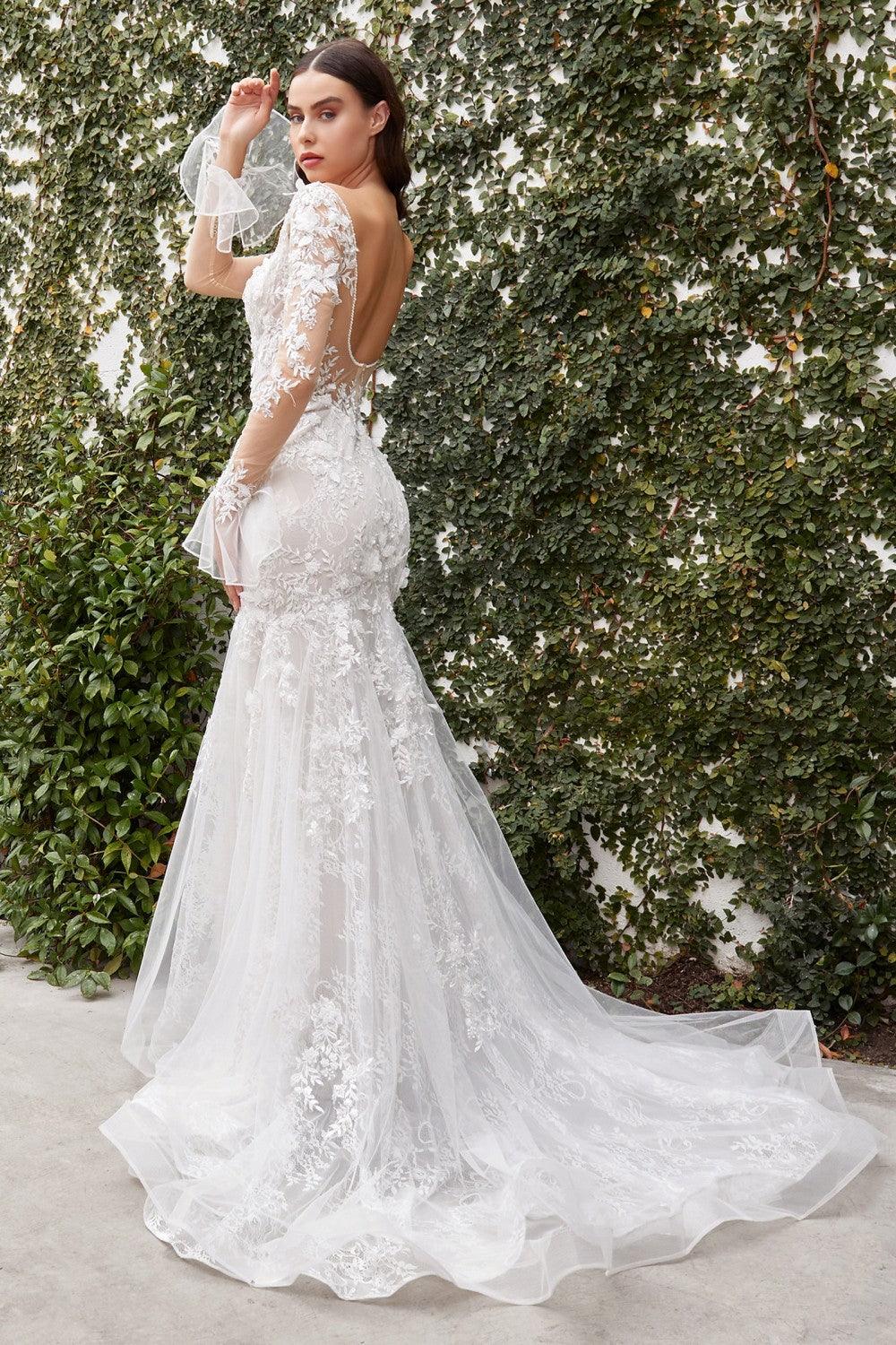 Sheer Sleeves Long Wedding Dress