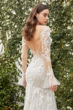 Sheer Sleeves Long Wedding Dress