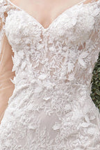 Sheer Sleeves Long Wedding Dress