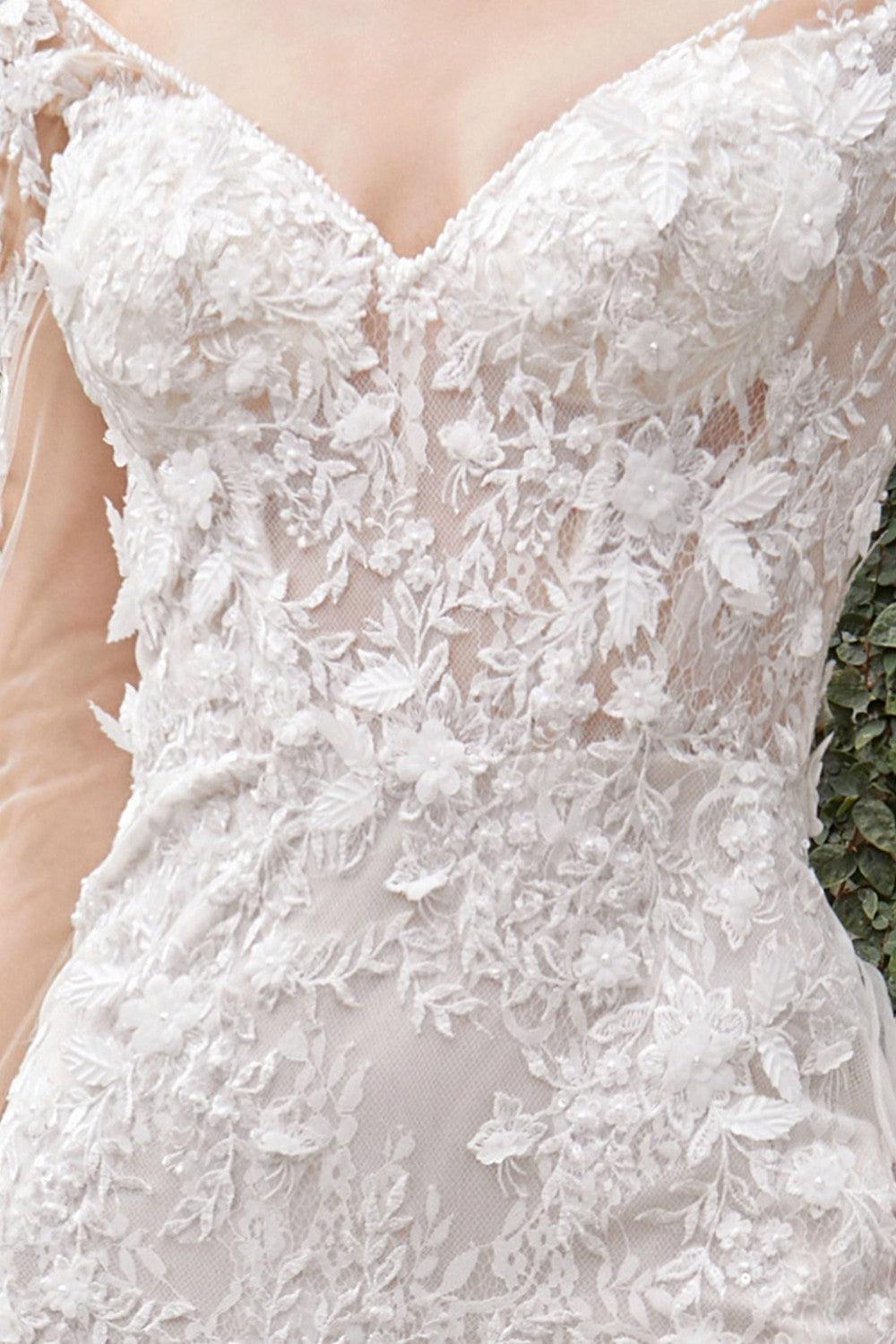 Sheer Sleeves Long Wedding Dress