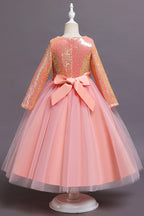 Short A-line Sequins Tulle Flower Girl Dresses with Sleeves