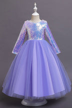 Short A-line Sequins Tulle Flower Girl Dresses with Sleeves