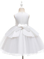 Short A-Line Tulle Satin Jewel Neck Wedding Party Communion Dresses