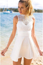 Short Open Back Stretch Satin Homecoming Dress with Lace