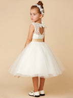 Short Princess Tulle Jewel Neck Wedding First Communion Flower Girl Dresses