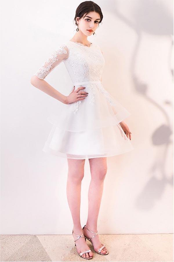 Short Lace Ruffled Party Dress Homecoming Dresses With Half Sleeves