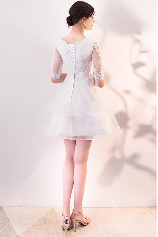 Short Lace Ruffled Party Dress Homecoming Dresses With Half Sleeves