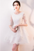 Short Lace Ruffled Party Dress Homecoming Dresses With Half Sleeves