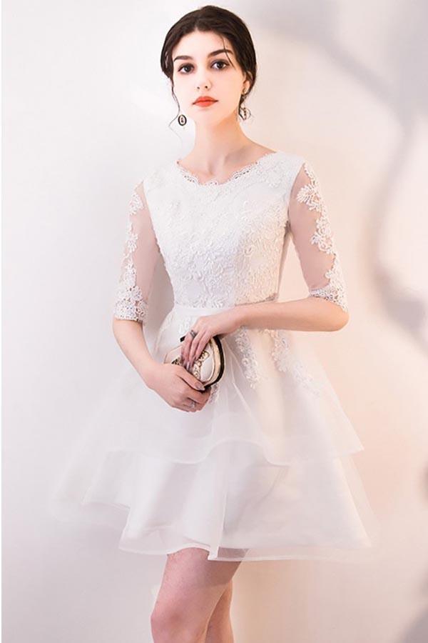 Short Lace Ruffled Party Dress Homecoming Dresses With Half Sleeves