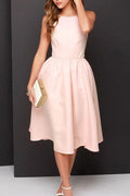 Simple A-line Backless Tea Length Homecoming Dresses Party Dress