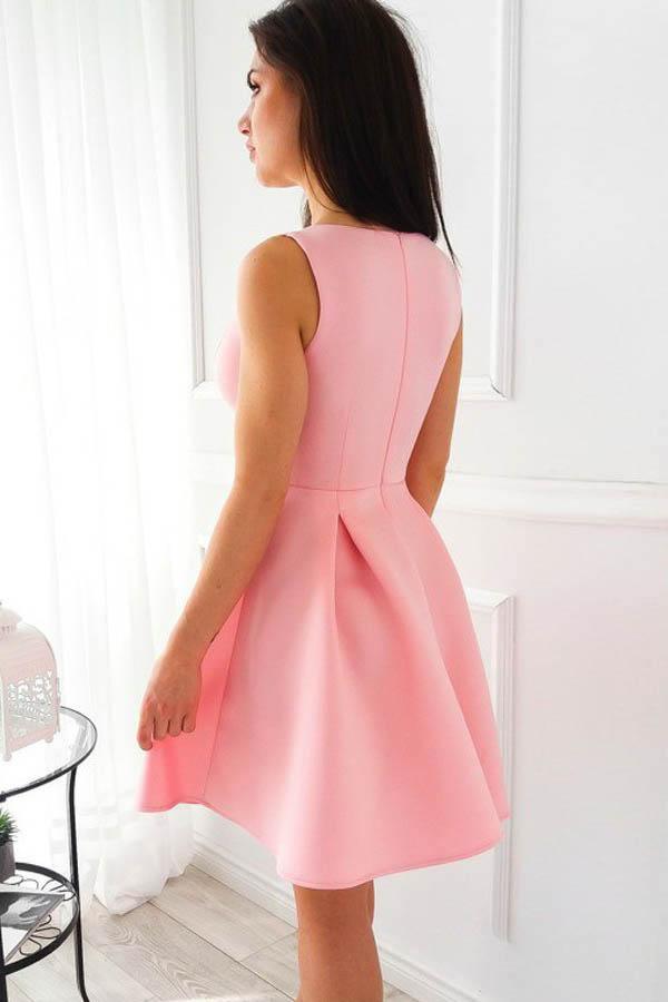 Simple A-Line V-Neck Short Pleated Satin Homecoming Dress