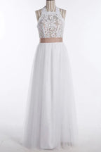 Simple Jewel Sleeveless Floor-Length Lace Top Wedding Dress