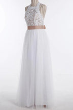 Simple Jewel Sleeveless Floor-Length Lace Top Wedding Dress