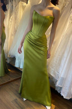 Simple Long Mermaid Strapless Floor Length Prom Dress