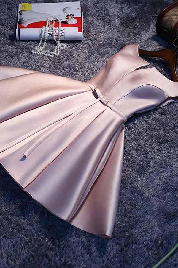 Simple A line Satin Short Prom Dress Homecoming Dress