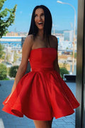 Simple Satin Strapless Short Formal Homecoming Dress