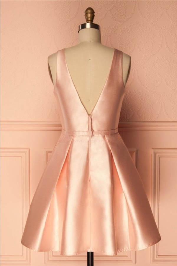 Simple Satin Short Prom Dress Homecoming Dresses with BowKnot