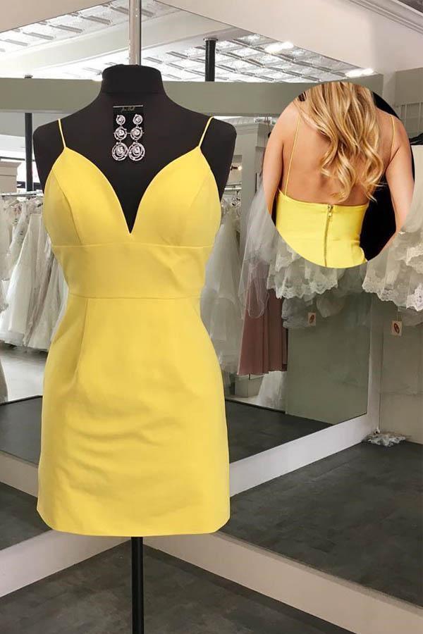 Simple Sheath V Neck Straps Mini Party Dress Homecoming Dress