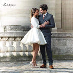 NumberSea Simple Short Beach Wedding Dress with Sleeves