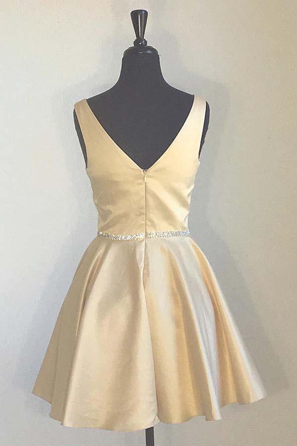 Simple Homecoming Dresses Broad Strap V Neck Beaded