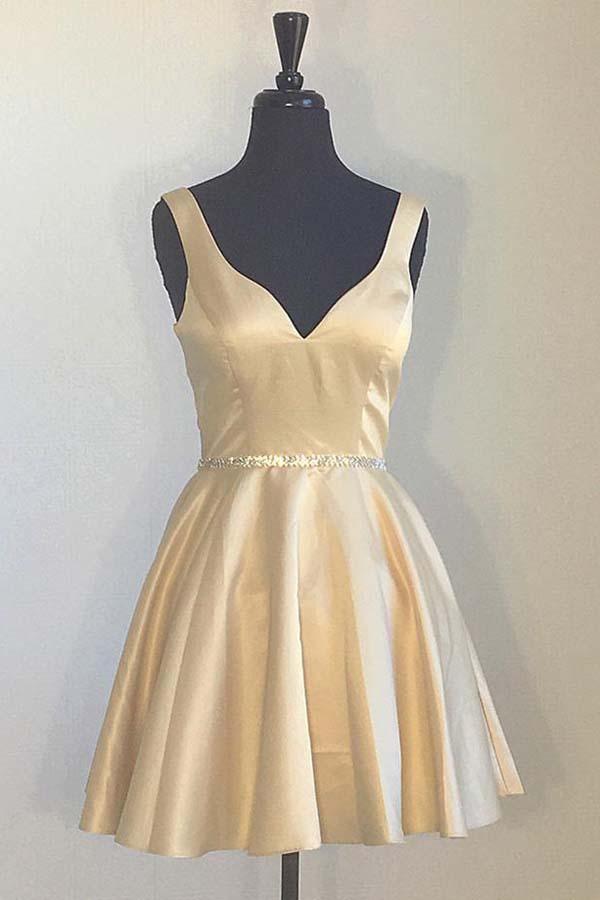 Simple Homecoming Dresses Broad Strap V Neck Beaded