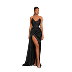 Sweetheart Satin Pleats Appliques Sleeveless Prom Evening Formal Dress