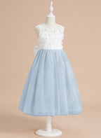 Floral Lace and Large Bow Tea-length Dress