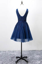 Sleeveless Lace-up Tulle Short homecoming Dress Lace Appliques