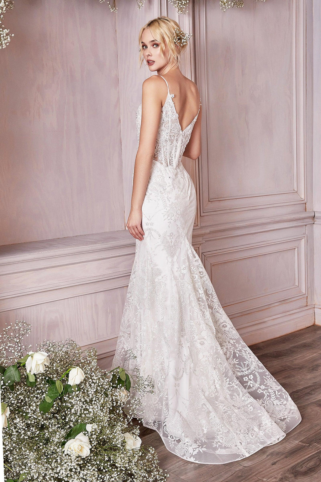 Spaghetti Strap Long Lace Wedding Dress